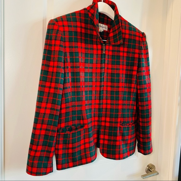Vintage Red Tartan Zipper Closure Blazer Jacket - Picture 6 of 14